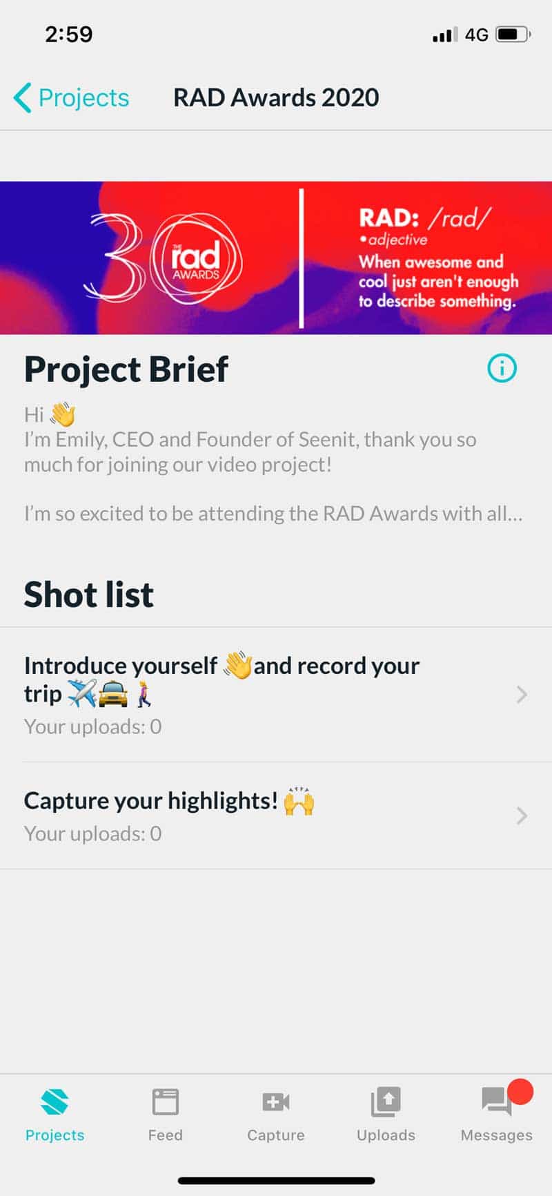 Screenshot of Seenit Capture App